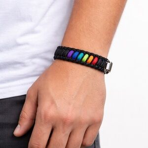 Handmade Black Rainbow Paracord Bracelet Pride Woven 8”